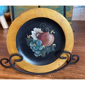 Vintage Hand Painted Fruit Wall Plate  Deco Plate Signed Bessler Rustic Italian